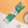 Hair bun maker accessory featuring a white fabric with green tropical leaf print - Green Leaf