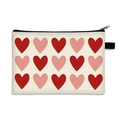 Foldable canvas makeup bag with red and pink heart patterns and black zipper closure - Pattern 10