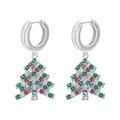 Macro shot of silver hoop earrings featuring colorful gemstone encrusted Christmas trees - Platinum Multi-Color Zircon Christmas Tree Type 2