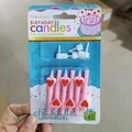 Pink heart patterned birthday candles set of 6 with white plastic holders - Red Heart Straight Candle
