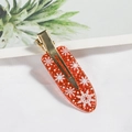 Sparkly orange resin hair clip with white snowflake pattern and golden metal base - Orange Snowflake Sequin Style (D18-1-10)