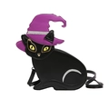 Creative black cat crossbody bag with purple witch hat and crescent moon detail - Purple