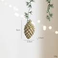 Glittering champagne gold pine cone Christmas ornament hanging on pine needle, 6cm size - Champagne Resin Pinecone