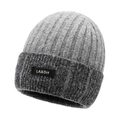 Berretto da uomo in maglia bicolore grigia con strisce verticali e patch del marchio - Taglia unica / Grigio chiaro