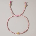Pink and white woven cotton bracelet featuring a small gold plated cross charm for women - Pink White Gold Thread Cross