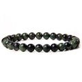 Detail of 6mm natural stone beaded bracelet with green and black mottled pattern - Variscite