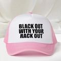Cappellino trucker rosa e bianco con slogan nero, rete traspirante e pannello in spugna - Rosa