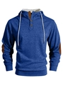 Detalle de sudadera de pana azul con cuello de botones y parches marrones en codos - S / Azul Real