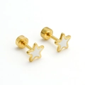 Ein Paar vergoldete Edelstahl-Sternohrstecker mit weißem Emaille-Finish für Damen - Weißer Stern Stil (ZE1363G-01)