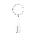 Close-up of silver stainless steel keychain with hollow letter L rectangular tag - Letter L