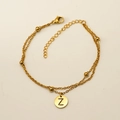 Bracelet double rang en acier inoxydable doré avec perles rondes et pendentif lettre Z - Lettre Z (S-H202-Z)