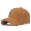 Cappellino da baseball marrone in pile con ricamo Teddy bianco e visiera curva laterale - Regolabile / caffè