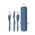 Dark blue wheat straw cutlery set including fork, knife, spoon and storage case - Dark Blue / No Paper Box