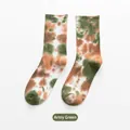 Army green and brown tie-dye crew socks with ribbed cuffs in a trendy street style - Army Green
