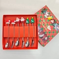 6-piece Christmas stainless steel cutlery set with silicone toppers in a red gift box - Silver - Figure B Spoon & Fork 6pcs Xmas Red Box