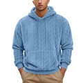 Detailaufnahme von himmelblauem Teddy-Fleece-Hoodie mit Zopfmuster und weicher Textur - S / Blau