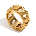 Chunky Cuban link ring for women in 18K gold plated stainless steel with a high polish finish - Cuban Link Chain Ring - Gold / US 6