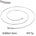Cadena de serpiente de acero inoxidable plateado 1,5mm largo 600mm con cierre langosta - Longitud 60cm x Ancho 1.5mm / Color Acero