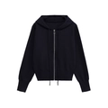 Women's casual navy knit zip-up hoodie with adjustable drawstring and ribbed cuffs - S / Navy Blue