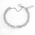 Detail of silver stainless steel thick chain bracelet with adjustable tail and blank tag - Steel / 10MM Chain-19CM