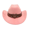 Pink suede cowboy hat with brown leather band and heart rhinestone buckle - One Size / Dusky Pink (Big Heart)