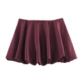 Elegant wine red bubble mini skirt with a smooth silky finish and high-waisted design - XS / Wine Red Skort