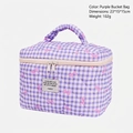 Purple checkered makeup bag with bow pattern and diamond quilting, 23x15x15cm size - Light Purple Barrel Bag
