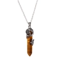 Hexagonal tiger eye stone pendant necklace with silver floral vine wrap design - Tiger's Eye