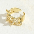 14K vergoldeter Kettenring mit Zirkonsteinen in geometrischem Minimal-Design - Vollständiger Zirkonia Ring (JZ0207)