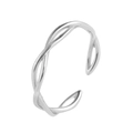 Minimalist S925 sterling silver open ring featuring a double-line twisted wave design - Adjustable Open / White Gold