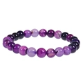 Minimalist bracelet with 8mm purple natural stone beads and smooth polished finish - Purple Striped Agate Bracelet