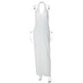 Detail van witte halter maxi-jurk met elegant geplooid mesh en een rugloos ontwerp voor dames - S / Wit