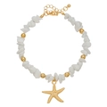 Tobillera ajustable de estrella de mar con piedras blancas y cuentas doradas de playa - D1690-1 (Piedra Blanca Estrella de Mar Ajustable)