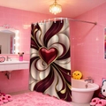 Cortina de ducha artística con corazón 3D y patrones dorados en el diseño del baño - 90*180cm / Corazón de Arte Abstracto