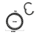 Silver-black textured stainless steel hoop earrings with 7mm width and 22mm inner diameter - Black Silver Cross Texture