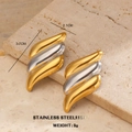 Orecchini ovali bicolore oro e argento in acciaio inossidabile con dimensioni - Stile a Onda Irregolare(1621)