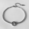 Silver stainless steel tennis bracelet with 10mm double ring charms, 15+3cm length - Pave Circle Pendant Tennis Chain (XBL0035-1)