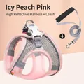 Ice peach pink reflective pet harness and leash set with breathable mesh and sponge handle - XS / Pink