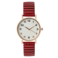 Reloj de mujer con caja dorada, esfera blanca y correa elástica de metal rojo - Rojo
