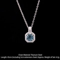 Titanium steel necklace featuring a round blue sapphire pendant with zircon halo - Light Blue Square Zirconia
