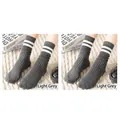 Light grey ribbed cotton mid-calf socks with white stripes in a cozy home setting - Double Stripe Socks (Light Grey)