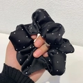 Elegante elastico nero con strass argentati e consistenza in seta lucida - Nero