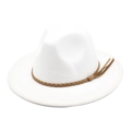 Detail of white fedora hat featuring a brown braided leather band and tassel accents - M (56-58cm) / White