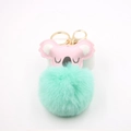 Cute koala plush ball keychain with pink faux leather face and mint green fluffy pompom - Mint Green