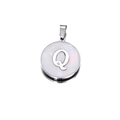 Silver letter Q pendant with white mother of pearl inlay in stainless steel frame - Letter Q / 22mm (1 Piece/Pack) / Steel