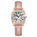 Elegant rose gold square watch with pink leather strap and diamond-encrusted bezel - White Dial & Pink Strap
