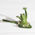 Green resin yoga frog figurine with white skirt and gold accents for home decor - Ballet Frog C229