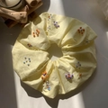 Handmade beaded pale yellow oversized scrunchie with colorful beads and cotton texture - Beaded Scrunchie / Milk Yellow