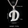 Letter D pendant necklace in silver stainless steel with sparkling rhinestones - Letter D + 70cm Chain
