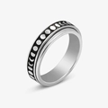 Silver and black moon phase spinner ring made of durable stainless steel for stress relief - Moon Phase Pattern